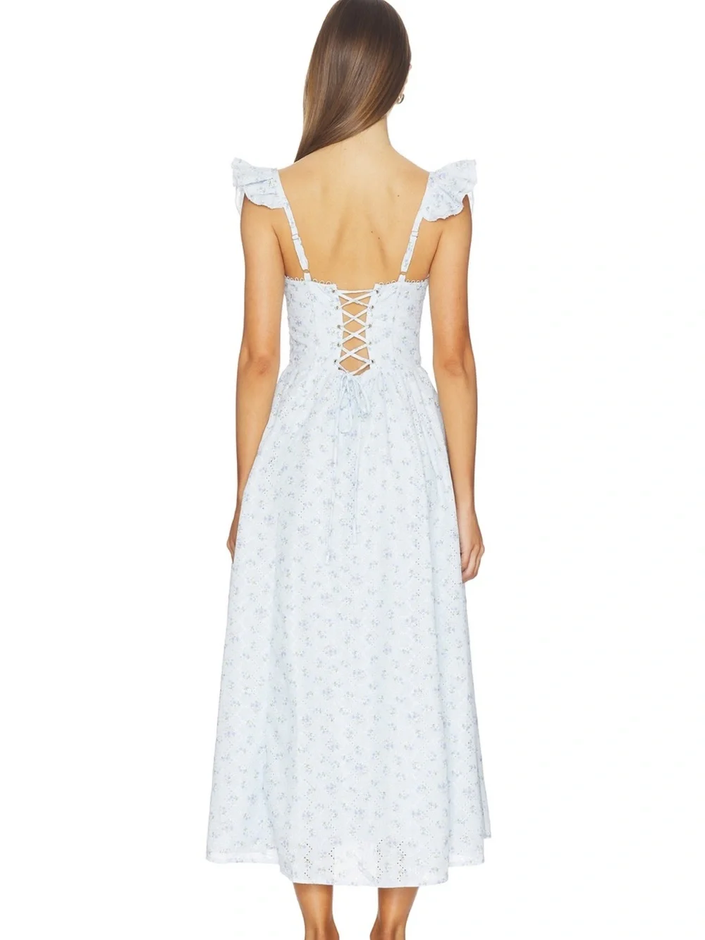 Wedelia Light Blue Floral Ruffled Sleeve Midi Dress - Picture 2 of 2